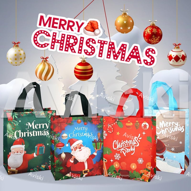 Axiski 4PCS Christmas Gift Bags, Multifunctional Treat Non woven Christmas Bags with Handles for Gifts Wrapping Shopping, Xmas Party Supplies - Image 4